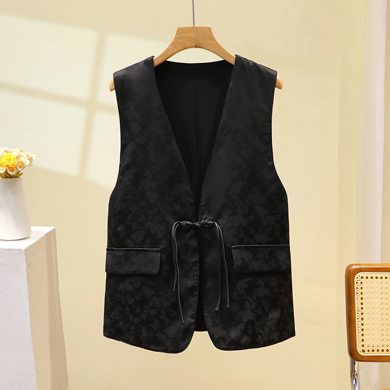 

Двусторонняя одежда с цветочной вышивкой, китайский женский жилет Jaet, черный топ на пуговицах, повседневная верхняя одежда больших размеров