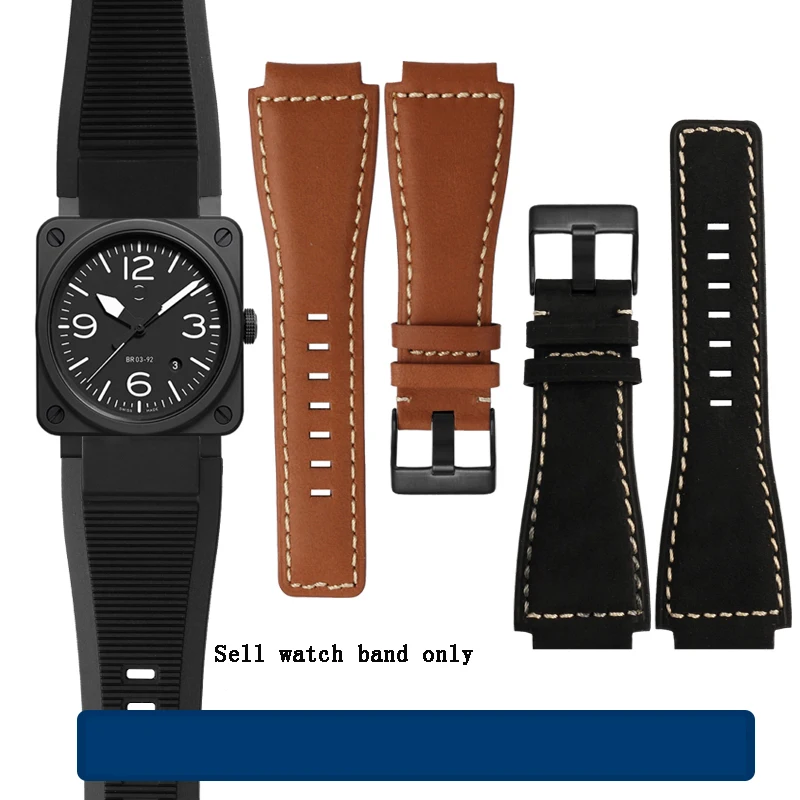 Men\'s Genuine Leather Watch Strap for BELL&ROSS BR01 BR03 Watchband BELL ROSS BR01BR03 Watch Band 24mm