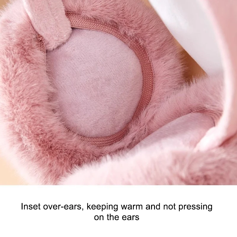 Women's Winter Warm Ear Muffs, Plush Windproof Earmuffs Soft Rabbit Hair Earflap Foldable Portable Fluffy Ear Protection