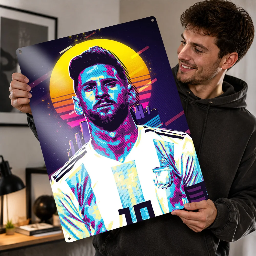 Lionel Messi Poster Athletic Wall Art Customized Retro Metal Sign for Man Cave Gym Home Decor Fan Gift Room Decoration Display