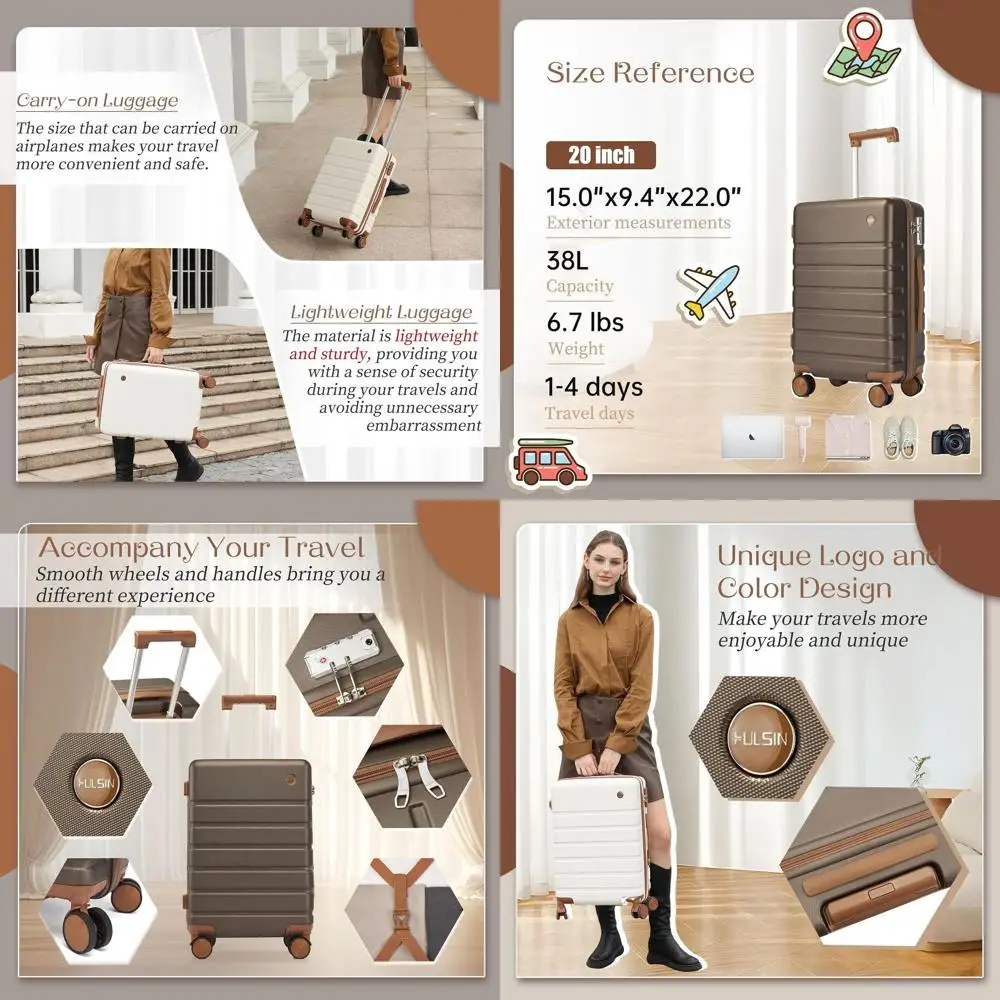 

20 Inch Hardside Spinner Carry-On Suitcase with TSA Lock - Coffee