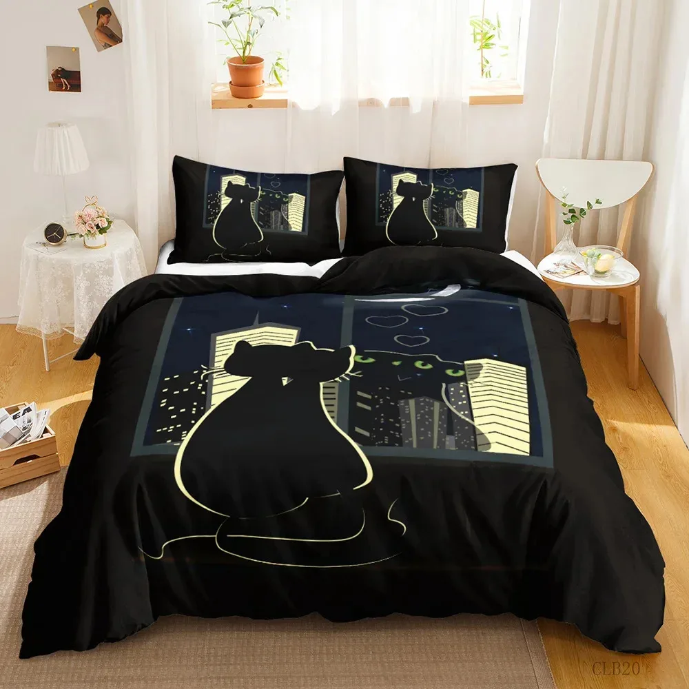 3PCS einseitig bedruckte Bettwäsche-Set, Tröster Cartoon süße Katze Bettdecke Bettwäsche Abdeckung Kissen bequeme Tagesdecken Bettwäsche-Set – Detail 3