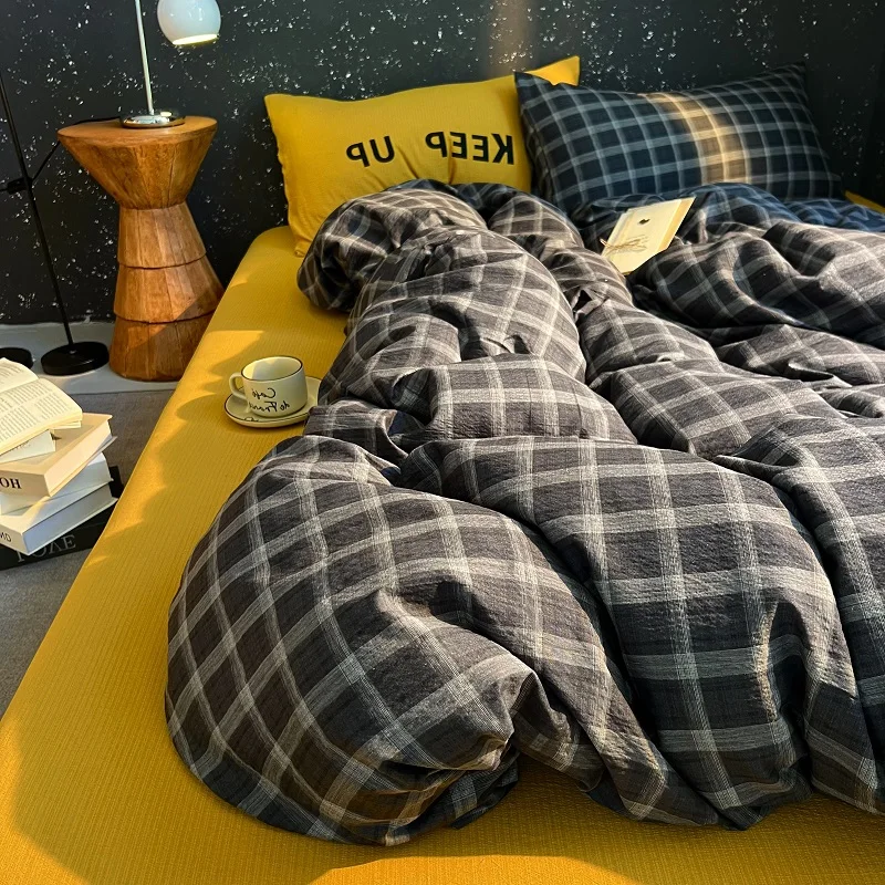 High Quality Beauty Bedding Set Plaid Duvet Cover Bed Sheet Set With Pillowcases Adult Dormitory Queen Size Winter Home Decor