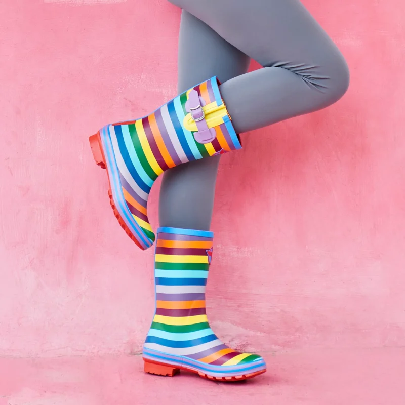 British Women's Rubber Anti Slip Rain Shoes With Printed Midsole