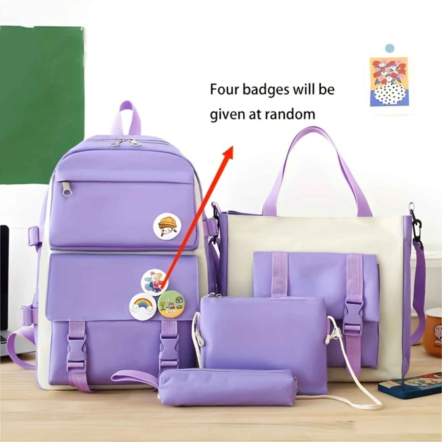 

Kawaii Colorblock Backpack Set - Women's Casual College Daypack, Laptop Bag & Tote