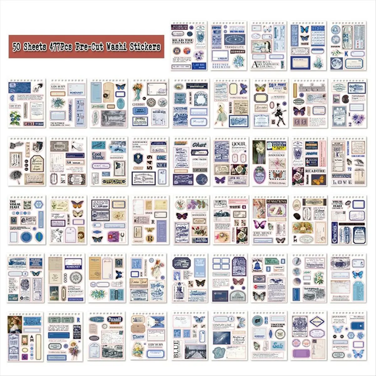 COFA Vintage Stickers for Scrapbooking, 50 Sheets Precut Washi Stickers Book for Journaling, Junk Journal Supplies C