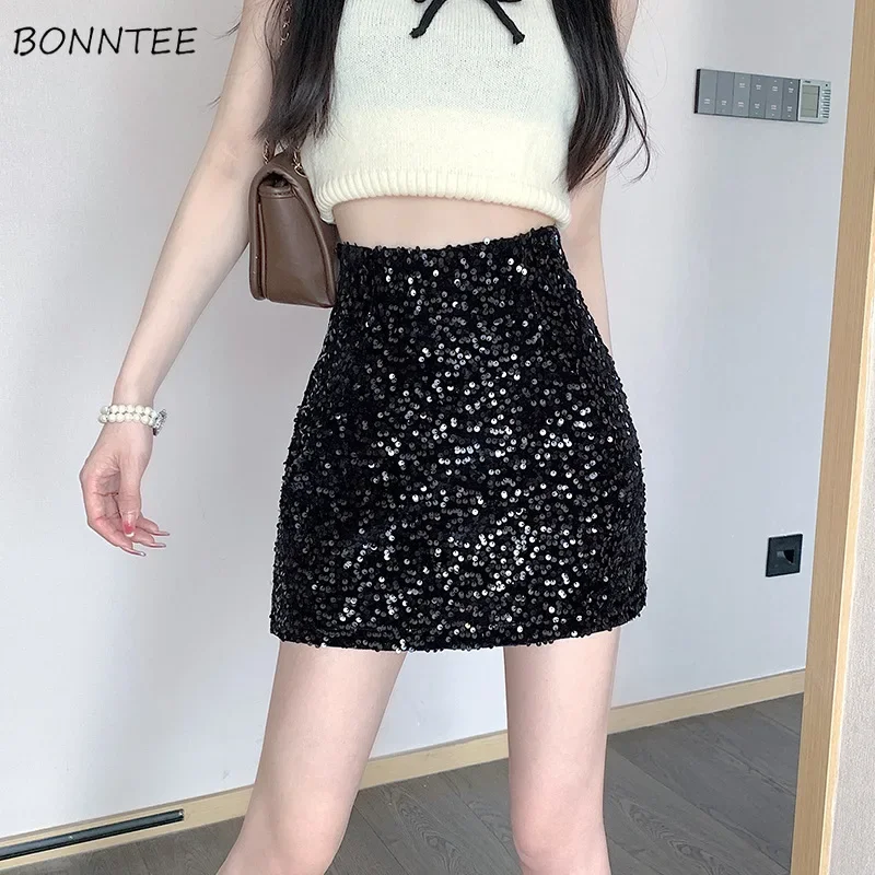

Мини-юбки женские с блестками трапециевидной формы с запахом бедра Blingbling корейская модная уличная одежда Y2k снизу модный крутой Ulzzang Chic