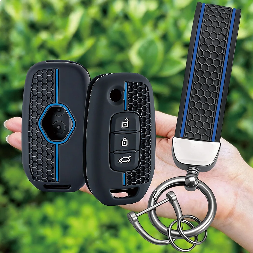 3 Button Fob Shell Holder Keychain Silicone Car Key Cover for Renault Kwid Traffic Symbol Dacia Sandero Logan Duster 2016-2018