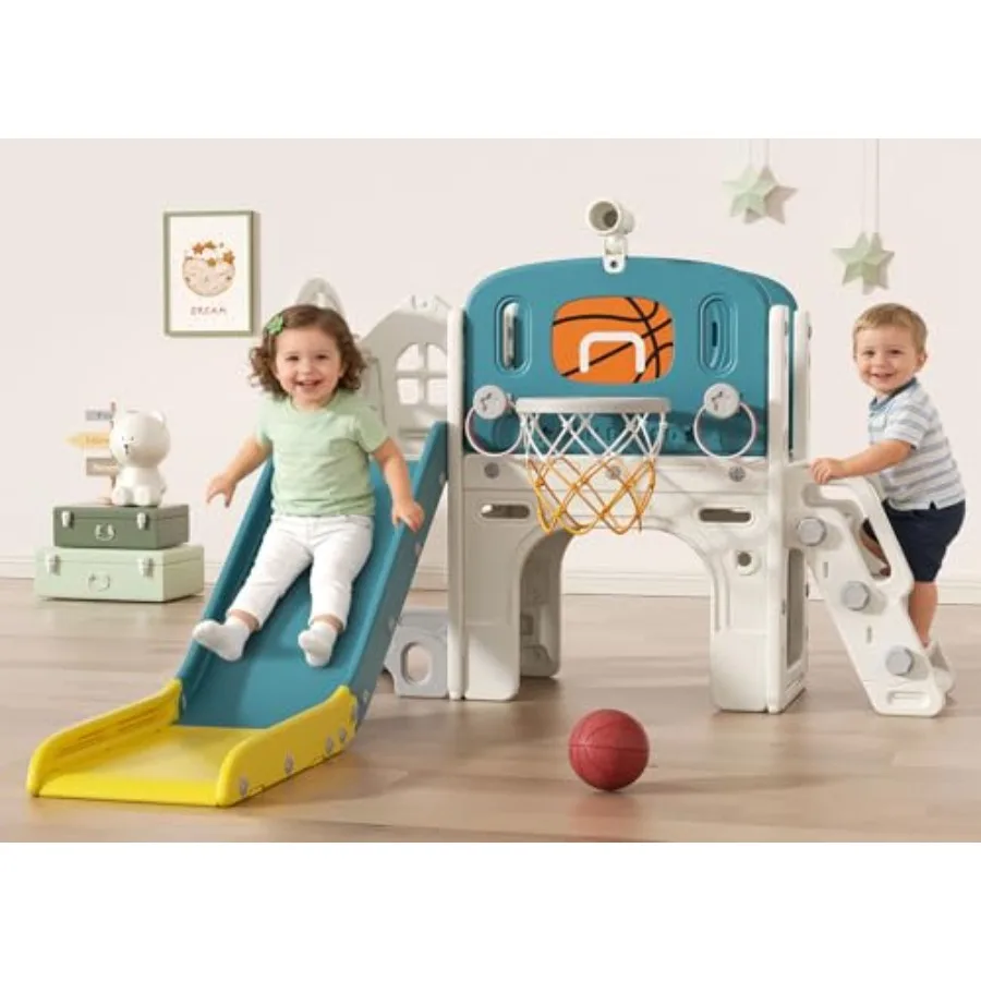 

Игровой комплекс 9 в 1 для малышей: горка для детей 1-3 лет с кольцебросом и баскетбольным кольцом, для дома и улицы