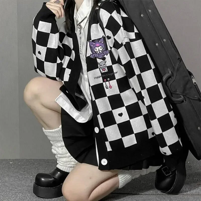 Popular Anime Girl Cardigan Sweater Kawaii Black Beauty Spring Autumn Knitted Jacket Loose Sweet Embroidered Tops Gift Fashion