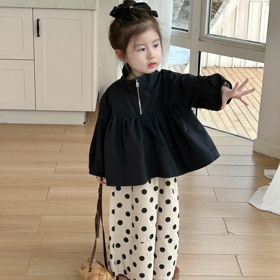 Children's Clothing Children's Pullover Hoodie 2024 Spring Korean Stand Up Collar Top Versatile Casual And Stylish Women's Doll