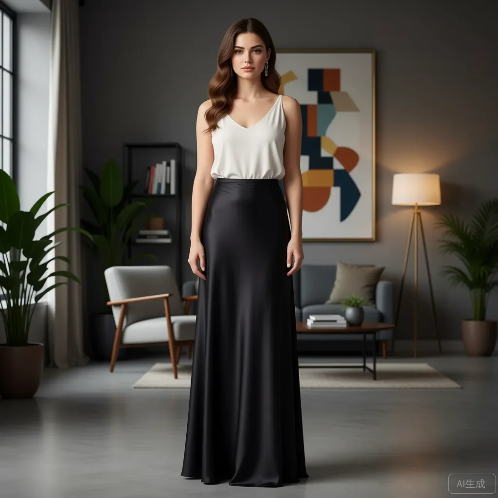 

Elegant Black Satin High‑Waist Full‑Length Skirt – Vintage Cover‑Up A‑Line Office Chic Summer Gown Plus Size Friendly