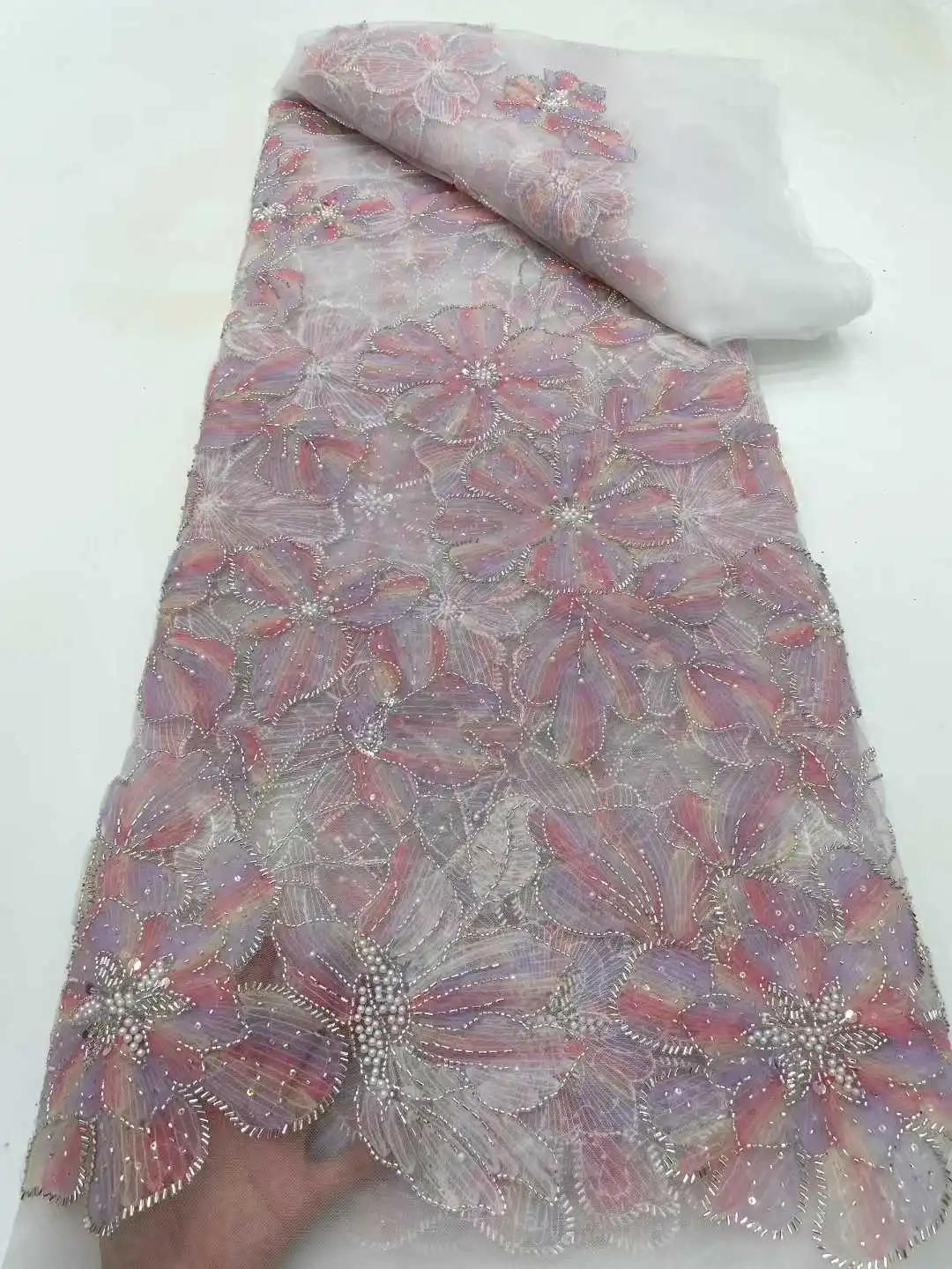 ชุดเดรสหรูหรา 2025 ผ้าลูกไม้ฝรั่งเศสปักเลื่อมคุณภาพสูง ผ้าลูกไม้ทูลล์ปักเลื่อมแอฟริกันสำหรับตัดเย็บชุดเดรส