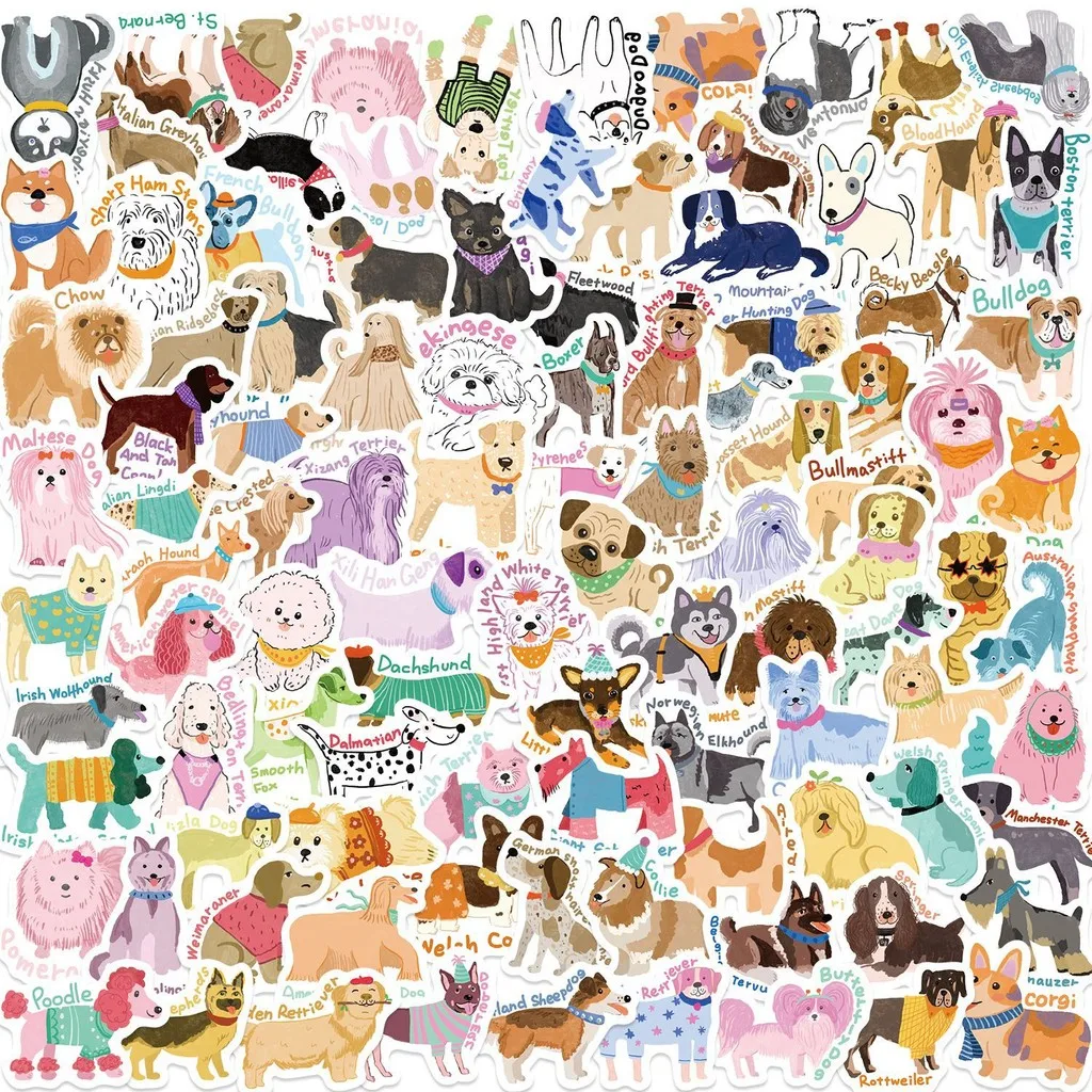 100 Stück Cartoon-Graffiti-Aufkleber mit buntem Hund – wasserdichte DIY-Dekoration für Gitarre, Notebook und Gepäck (Anime Worlds Store)