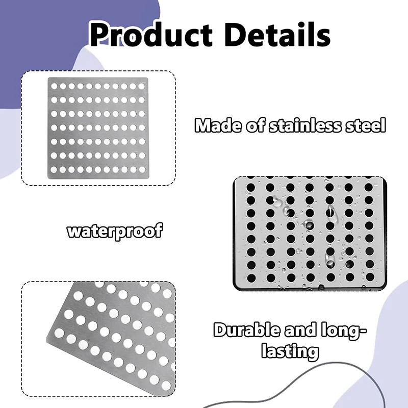 Stainless Steel Drain Covers 15x15cm Square Drain Cover Floor Drains Net Cover Swirl Drain Covers Outdoor Drain Protection Tool - view 5