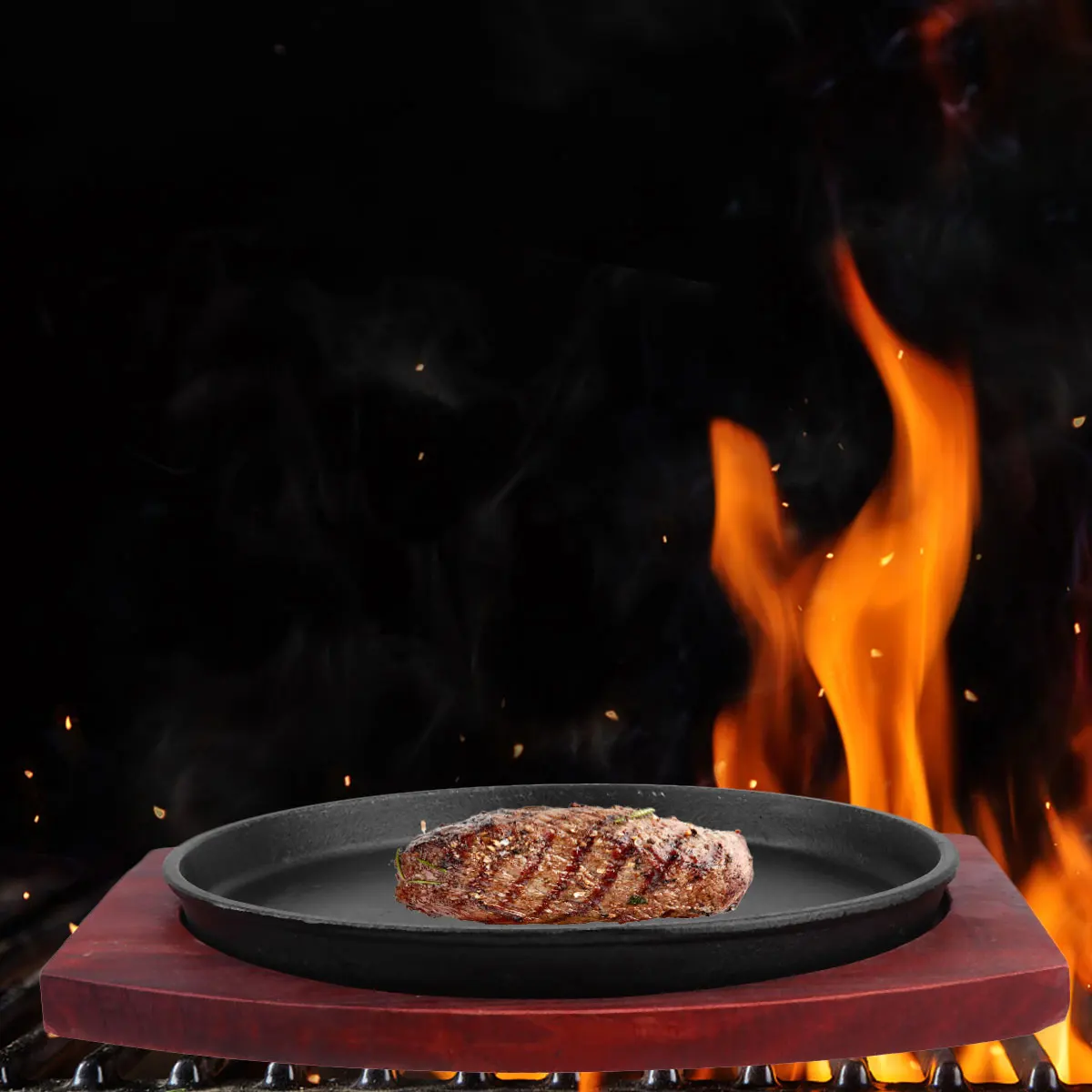 

Professional Cast Iron Roasting Tray Beef Steak Plate BBQ Dish Metal Baking Grill Dish for Japanese Cooking