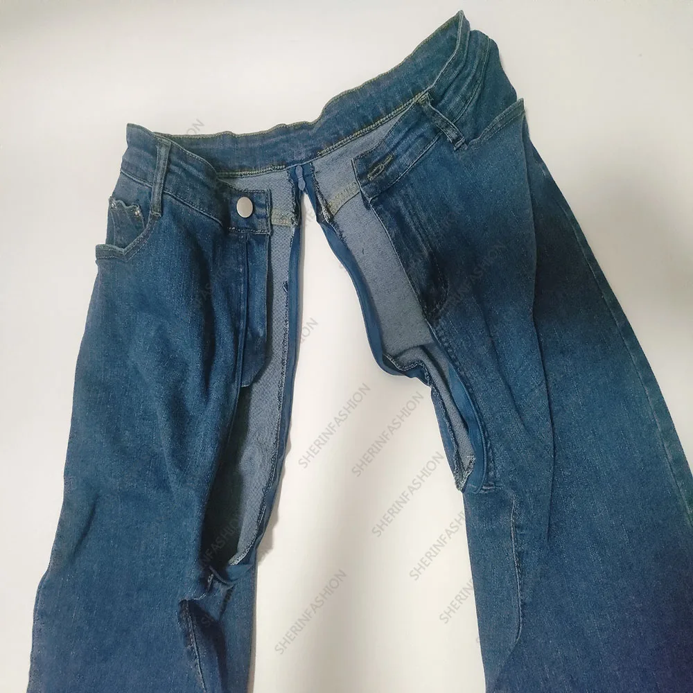 Pantalones vaqueros bombachos de cintura ajustable para mujer, ropa de verano con cremallera y entrepierna abierta, rectos y holgados, Estilo Vintage, 2023