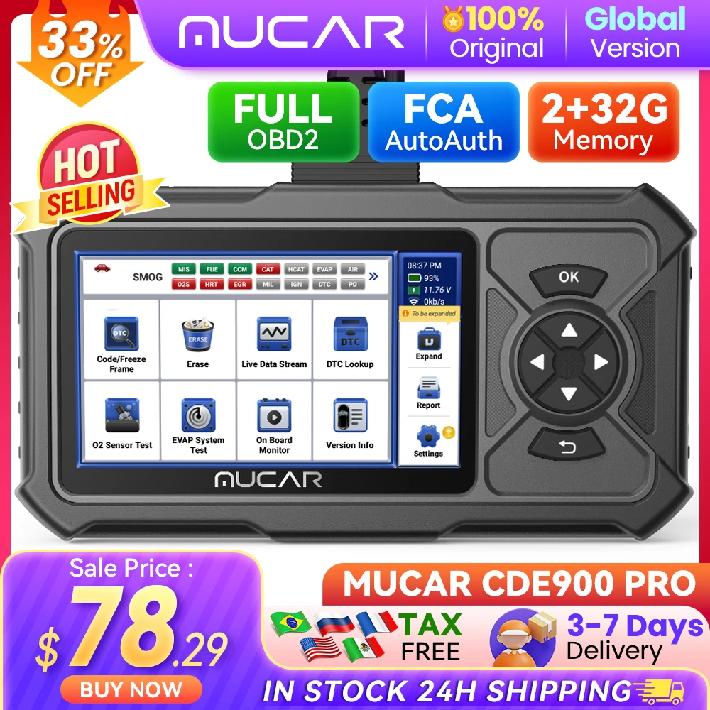 

MUCAR CDE900 Pro OBD2 Scanner Auto Car Diagnostic Tools Automotive OBD Scanner Tool Code Reader 5" Touchscreen 2+32G Free Update