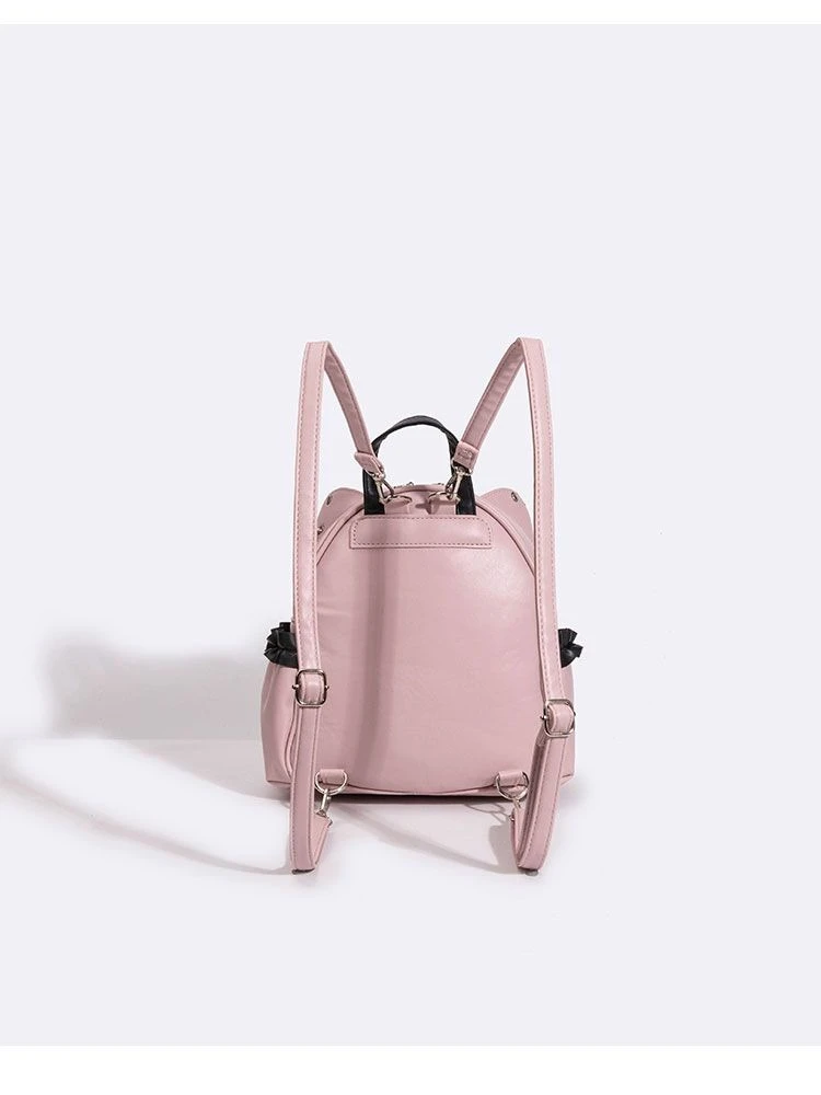 حقيبة ظهر Jirai Kei Lolita اليابانية مع آذان قطة - حقيبة طالب لطيفة ذات سعة كبيرة مع دانتيل وتفاصيل فيونكة على الطراز القوطي Kawaii