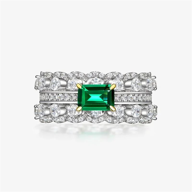Huitan Temperament Green Cubic Zirconia Rings Geometric Shaped Fashion Luxury Wedding Party Women\'s Rings 2022 Trendy Jewelry