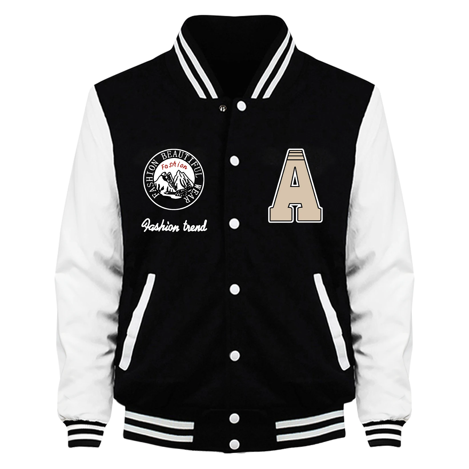 

Fashion Scenery And Letter A Print Male Baseball Jersey Loose Casual Jackets Street Fleece Tops Button Retro Clothes For Men