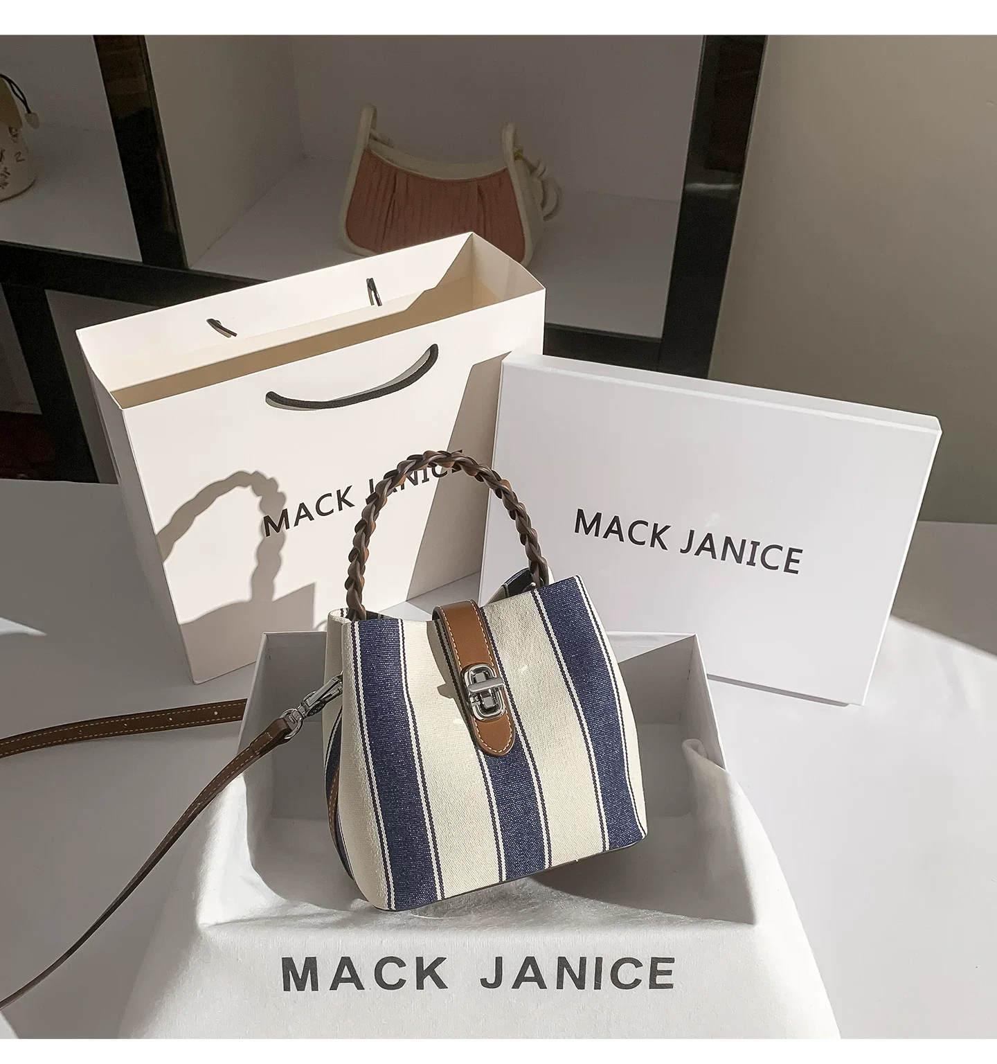 Fashion Textured Striped Bucket Bag High Quality Denim Women Handbag Shoulder Messenger Bag Large Capacity Casual Tote Bag