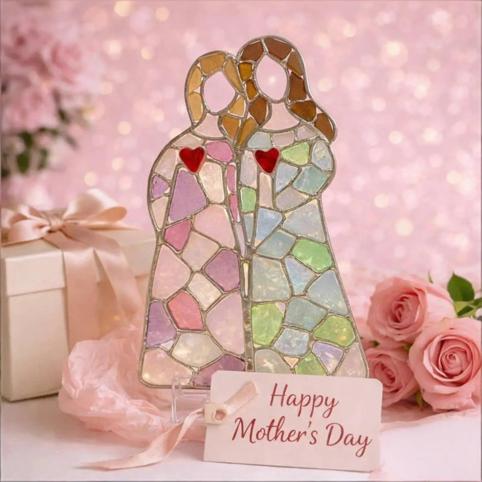 

Mother and Child Sunlight Reflector Sun-Catching Catching Stained Glass Family Figurine Window Decoration Artisanal Design House
