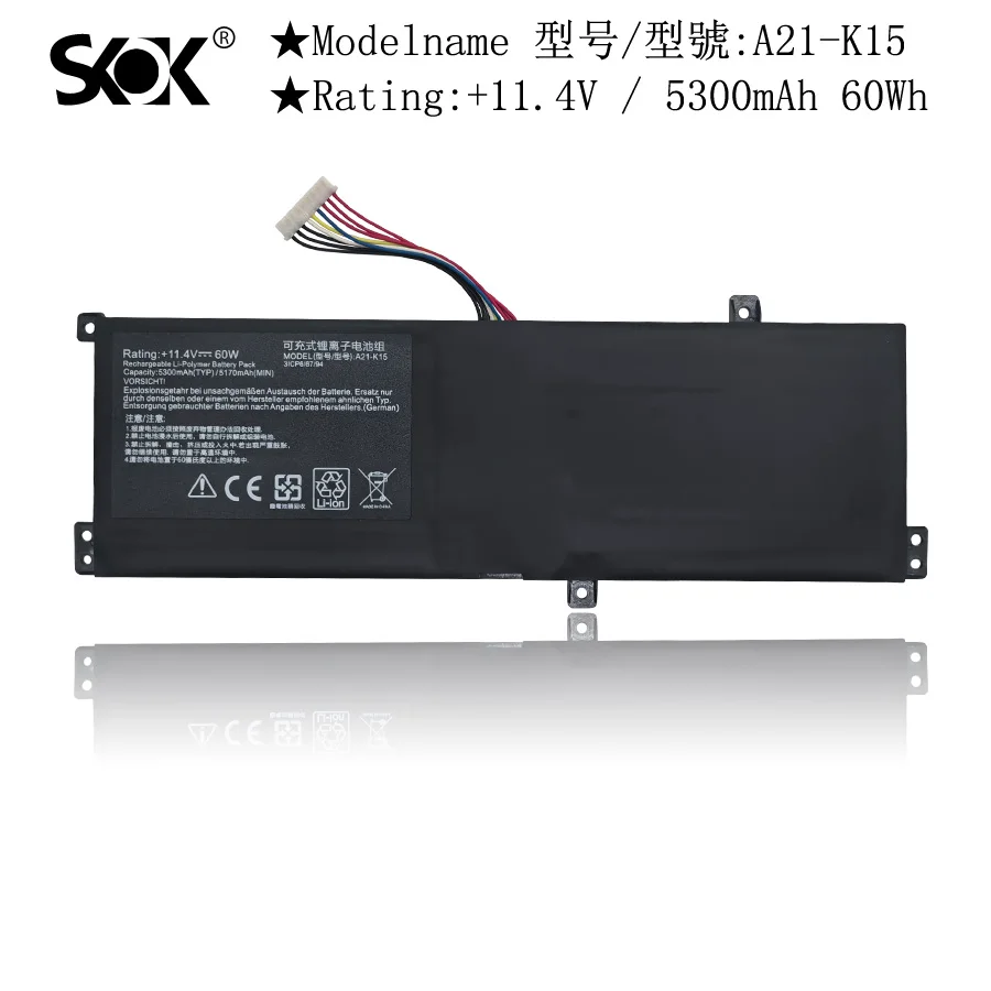 A21-K15 Laptop Battery For Getac Machenike F117-V65 F117-V VA VB VD VC VR26 VG65T G15G Akoya K15 PC6OK 11.4V