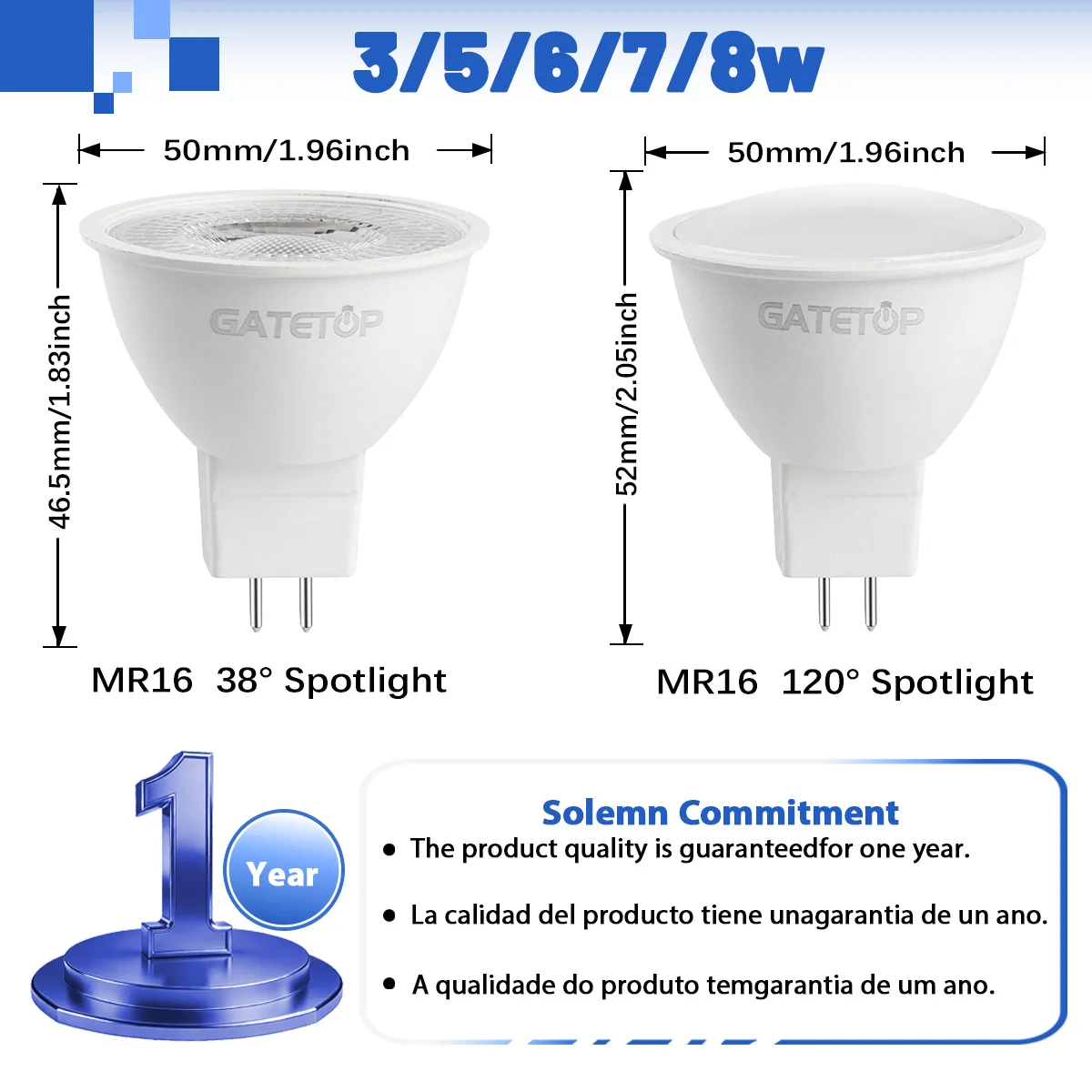 50Pcs MR16 GU5.3 LED Spotlight Bulb 3W 5W 6W 7W 8W AC220V 38° 120° Bombillas Lampada Indoor LED Spot Lighting