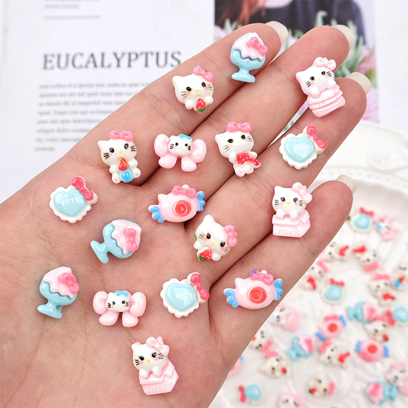 High Quality  Candy Cat Flatback 9 Styles Cute Cartoon Nail Art DIY Accessories Nail Rhinestone Homemade Wearing Nail