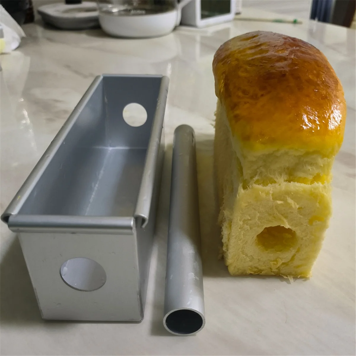 CHFL Long Cake Baking Pan Flowing Heart Cake Mold Aluminium Alloy Square Bread Loaf Pan with Center Tube DIY Cake Tools-A