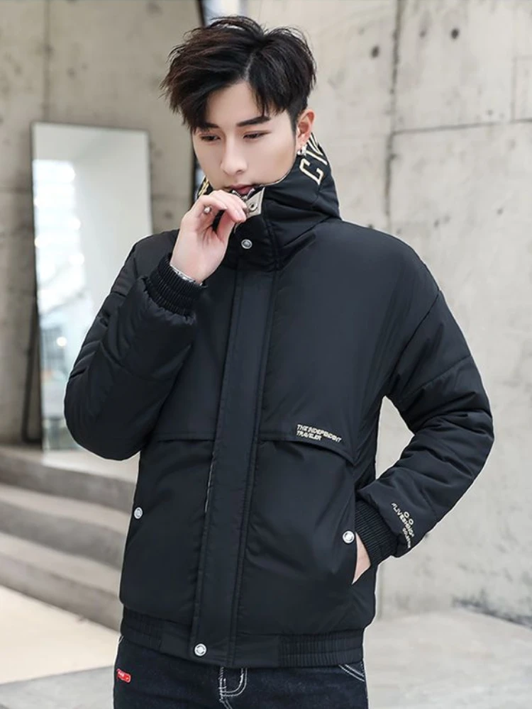 Man Padded Coat Short Down Jackets for Men Hooded Parkas Modern Cheap Padding Clothes Youth Vintage Outerwear Korean Popular Hot