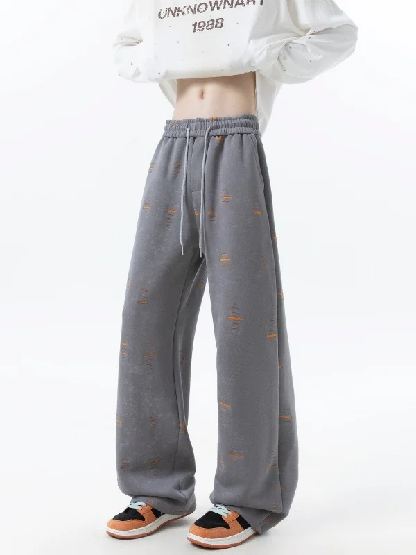 

Мужские спортивные брюки American Sle Color Blo Hole Knife Heavyweight: осенние, молодежные, свободные, повседневные, в уличном стиле