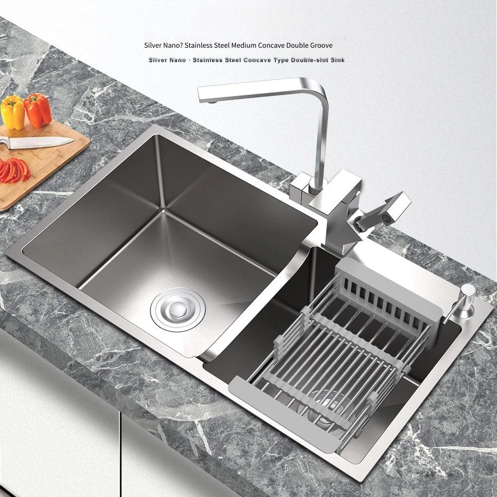 

Sier Nanostainless Steel Double Sink Kiten Sink Thickened Wash Basin Wash Basin with Sunken Style for Luxury