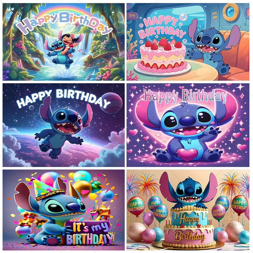 

Disney Lilo And Stitch Theme Birthday Party Supplies Wall Cloth Background Baby Shower Decorative Photography Props Kid Gift