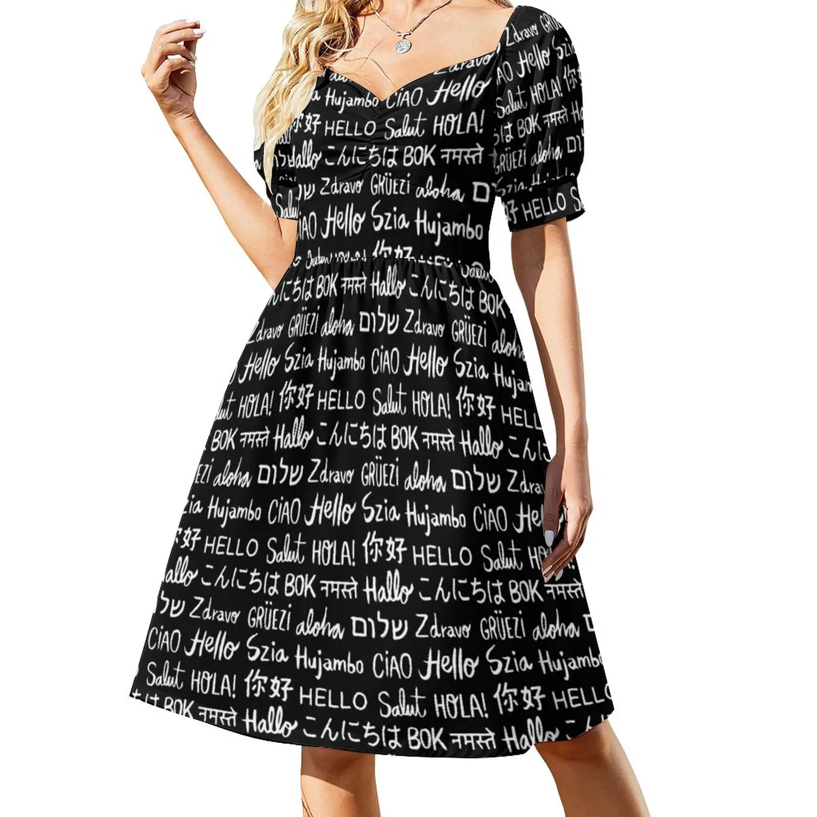 

Hello Word Pattern In Different Languages white Dress beach dress dress dresses