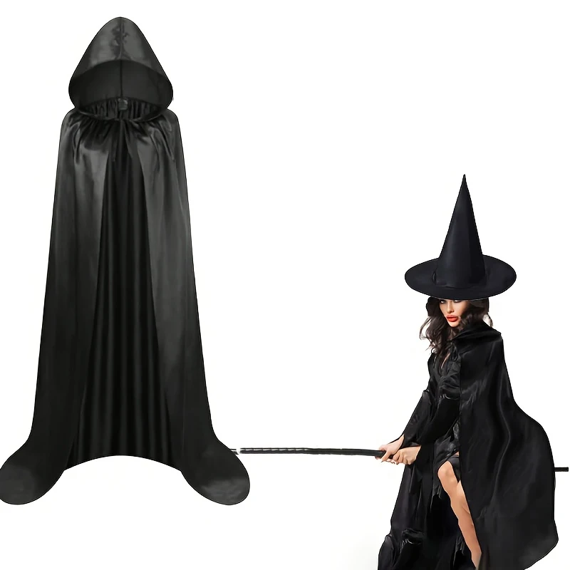 1 Halloween böse Hexe, Todesumhang mit Hut, klassischer langer Stil, Rollenspiel-Partykleid, geeignet für Männer und Frauen – Detail 3