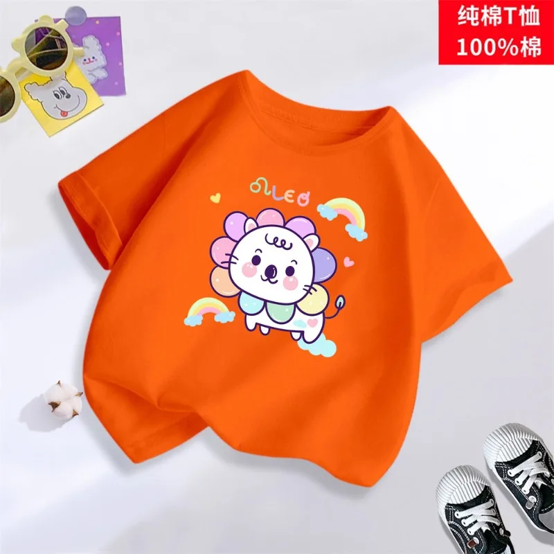 Rainbow Little Lion Printed Children's T-shirt 2026 Summer New Personalized Parent Child Fashion Soft Skin Friendly T-shirt