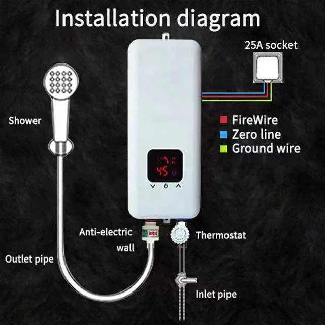 2025 Hot Sale High Quality 5500W Digital Tankless Hot Water Geyser Instant Electric Water Heater for Shower