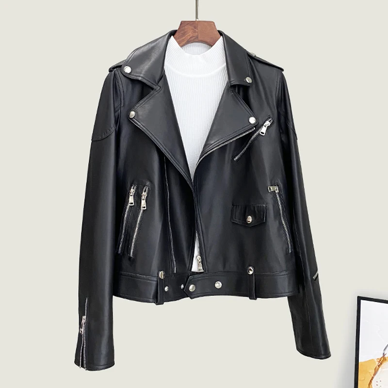 M-4XL Fall Winter New Genuine Leather Jacket for Women 2024 Fashion Streetwear Motorcycle Female Sheepskin Jacket Casual Coats