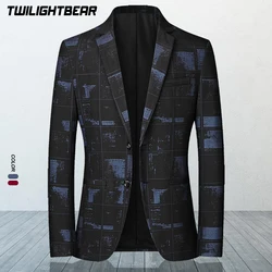 New Men's Blazer 4XL Outerwear Fashion Printing Slim Business Casual Suit Jacket For Men Clothing Wedding Coat A2F106