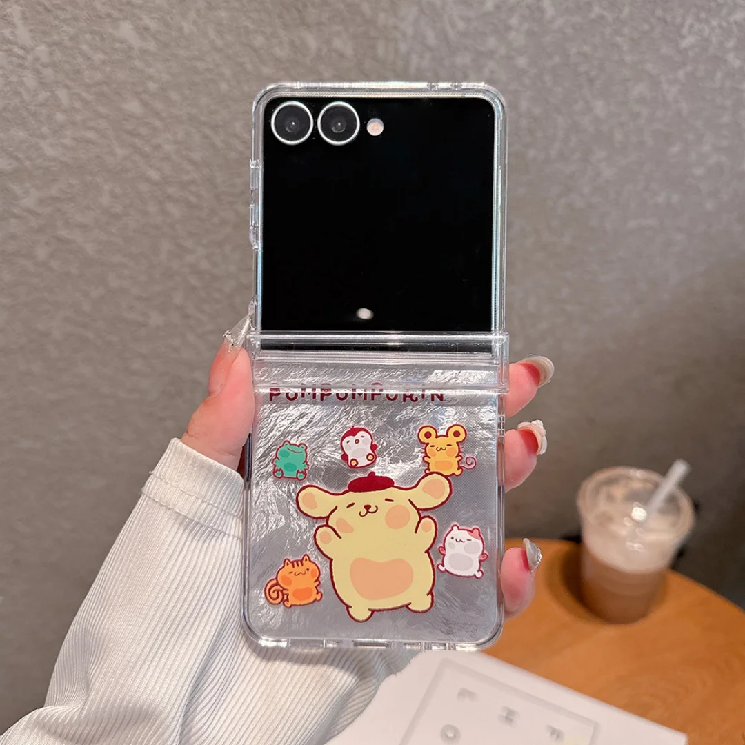 ญี่ปุ่นอะนิเมะHello Kitty Kuromi Melodyเคสโทรศัพท์พับสําหรับSamsung Galaxy Z Flip 5 6 7 FE Feather Texture Dropกรณีทน ﻿