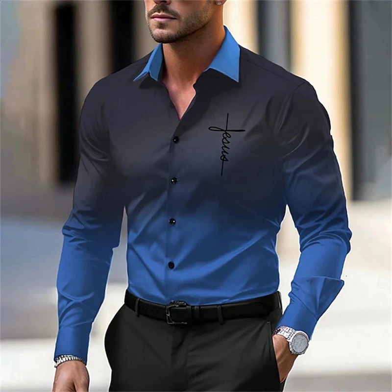 2024 New Elegant Men\'s Long-sleeved Shirt Men\'s Plaid Printed Slim Lapel Shirt Autumn Office Single-breasted Large Size Tops