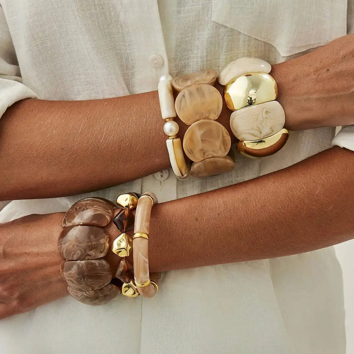 

6 Style Boho Punk Geometric Acrylic Resin Elasticity Bangles for Women Vintage CCB Beads Bangle Bracelets Charm Jewelry