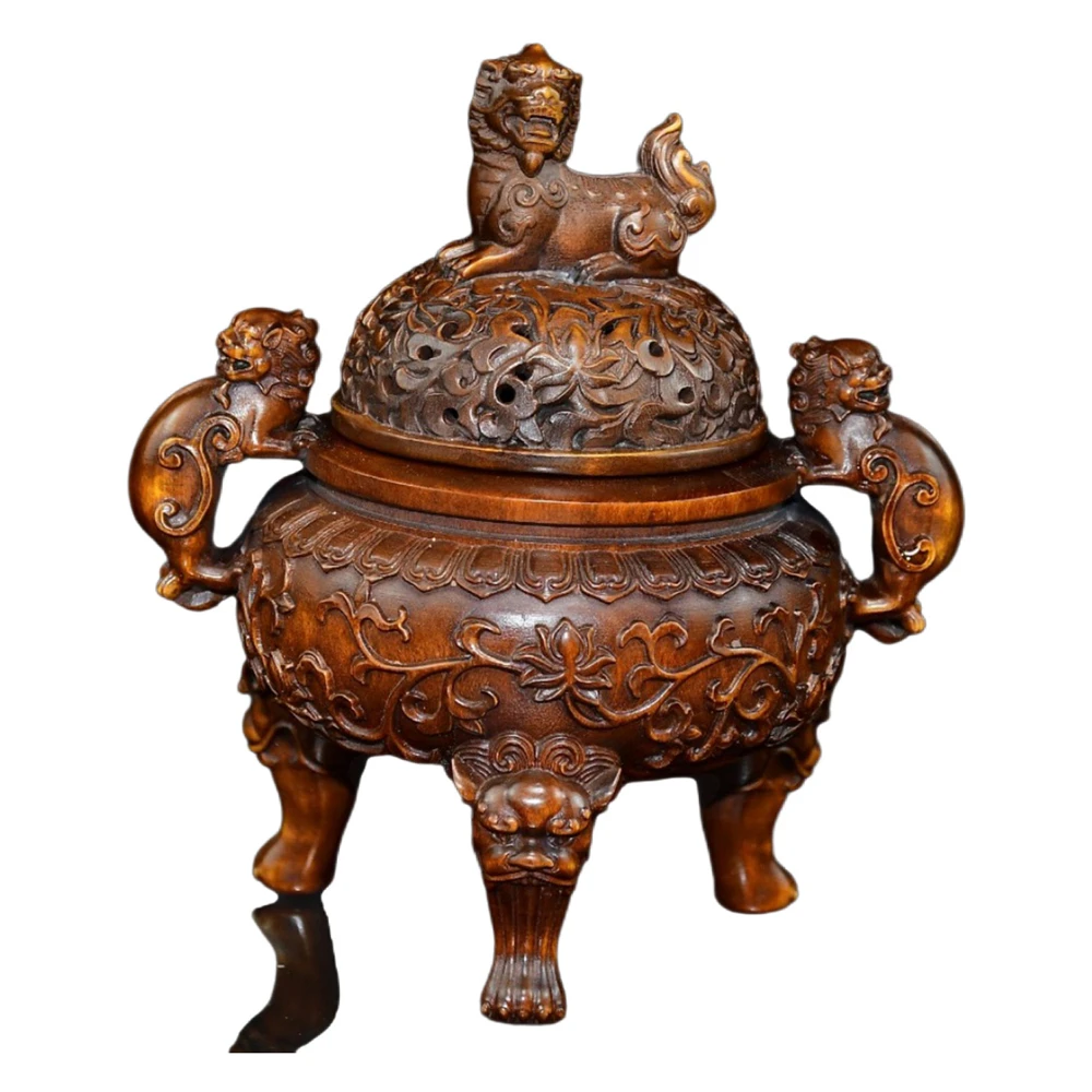 Brûleur d'encens Vintage en bois sculpté à la main chinois bête mythique Foo chien encensoir Protection Purification tranquilité