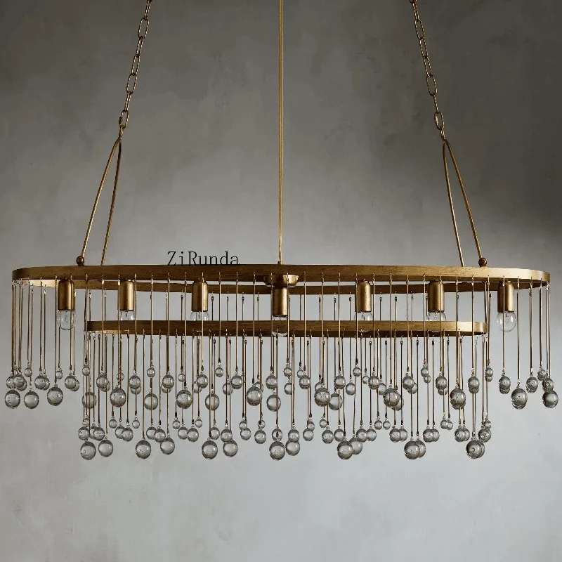 Modern Luxury  Crystal Oval Chandelier Brass Finish Dining Table Living Room Bedroom Chandelier