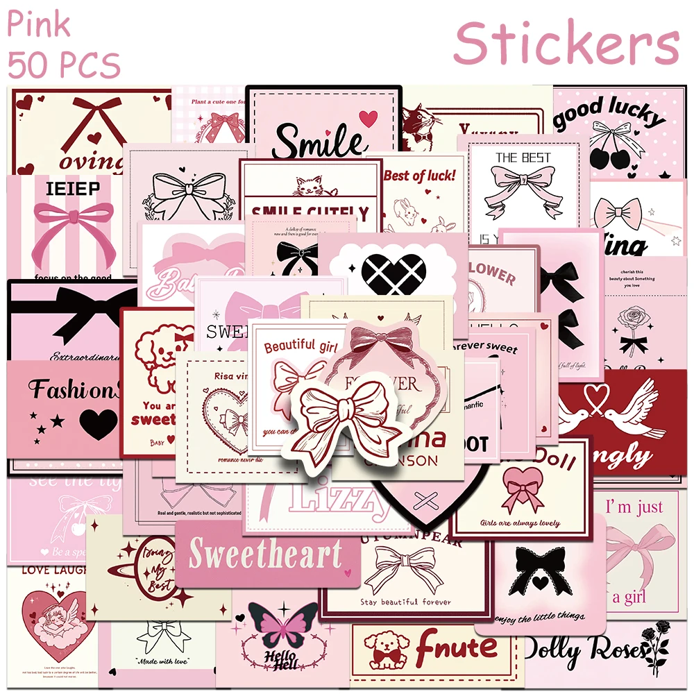 50pcs Pink Cartoon Graffiti Stickers Decals For Phone Laptop Scrapbook Refrigerator Wall DIY Aesthetic Stickers Creative Gifts