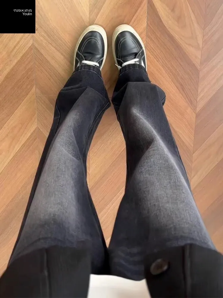 

Thiened Fce Lined Straight Leg Men's Jeans High Street Sle Winter Warm Bootcut Trousers Youth Casual Faion Jeans