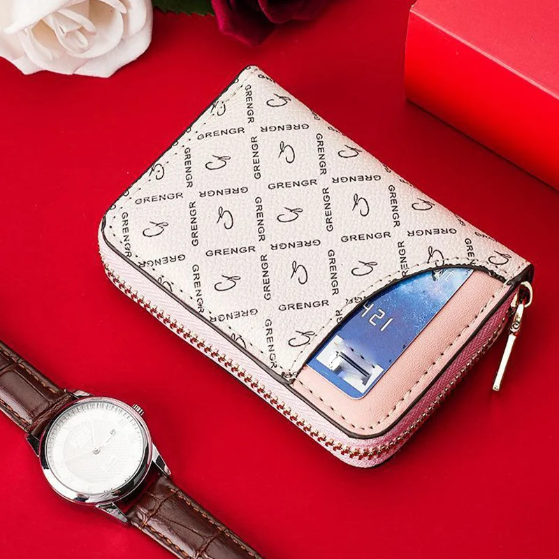 Printed Multi-card Slot Zipper Card Holder for Women, Portable 2-in-1 Short Wallet for ID Cards & Coins