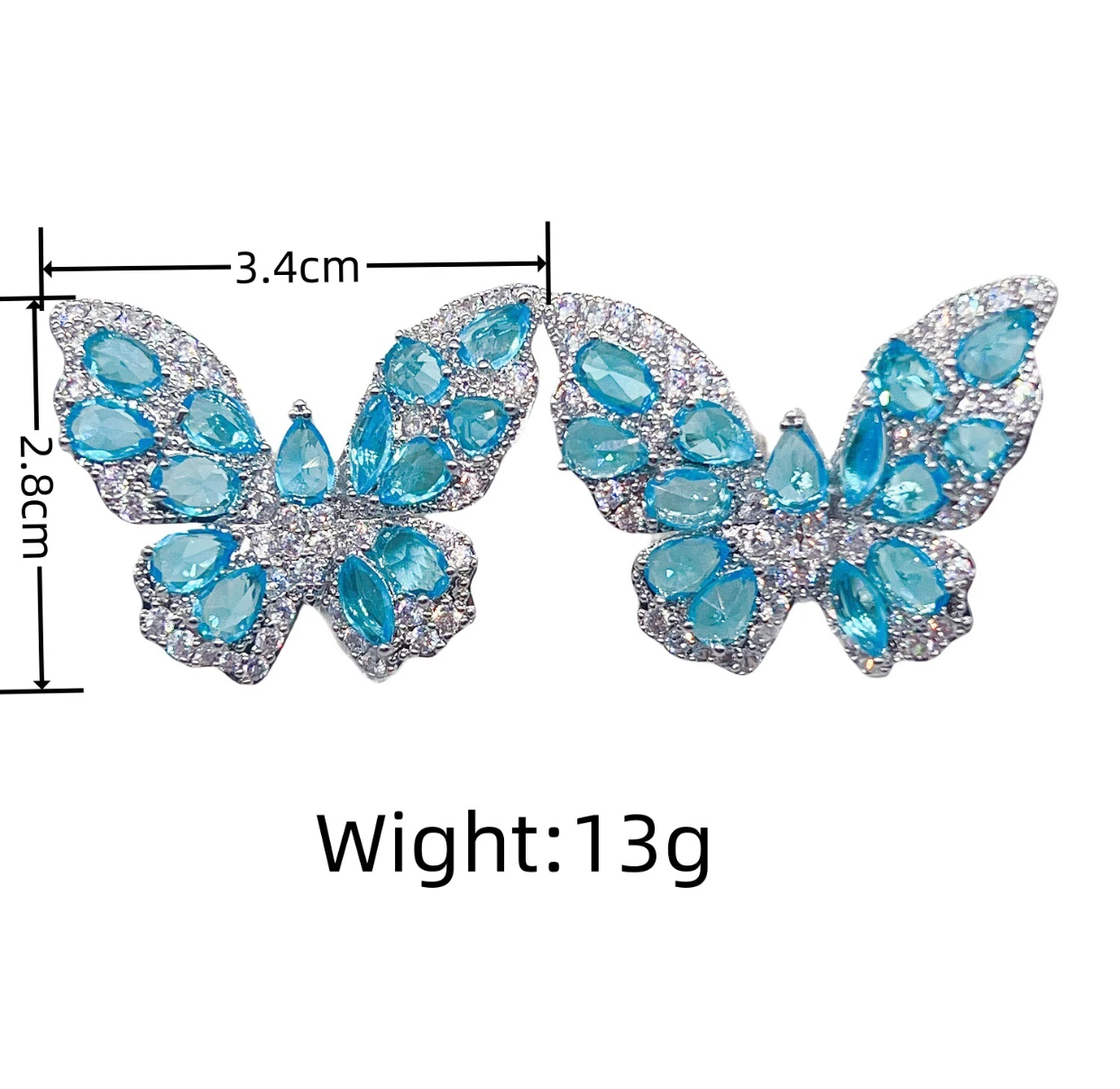 Nuevos pendientes europeos y americanos, trabajo pesado, pendientes de circonita de color de alta gama, pendientes de mariposa de diseño lujoso para mujer